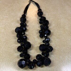 Black Bauble Fabric Necklace - 27 inches